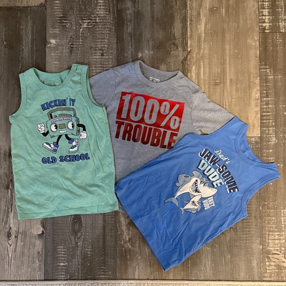 The Children's Place Other - The Children's Place 3-Pack Graphic Tanks & Tee - Mint Green, Gray, Blue